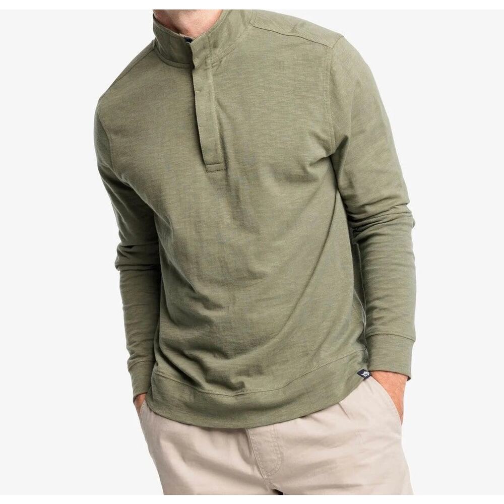 Southern Tide Sunfarer Mens Medium Olive‎ Green Cotton Slub Mock Neck Pullover